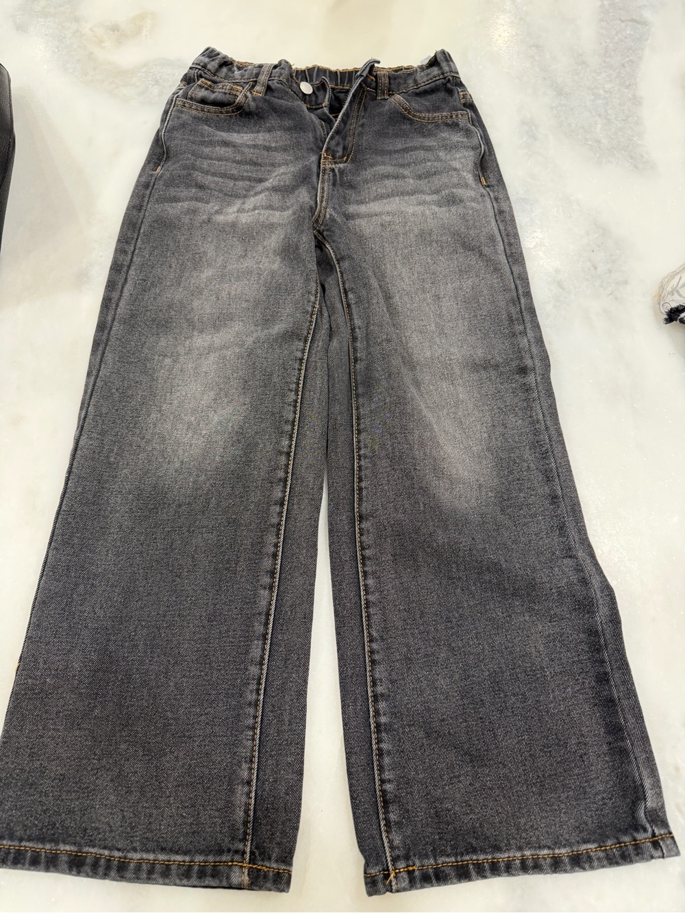 SHEIN Girls Size 9Y Black Gray Wide Leg Jeans Elastic Waist